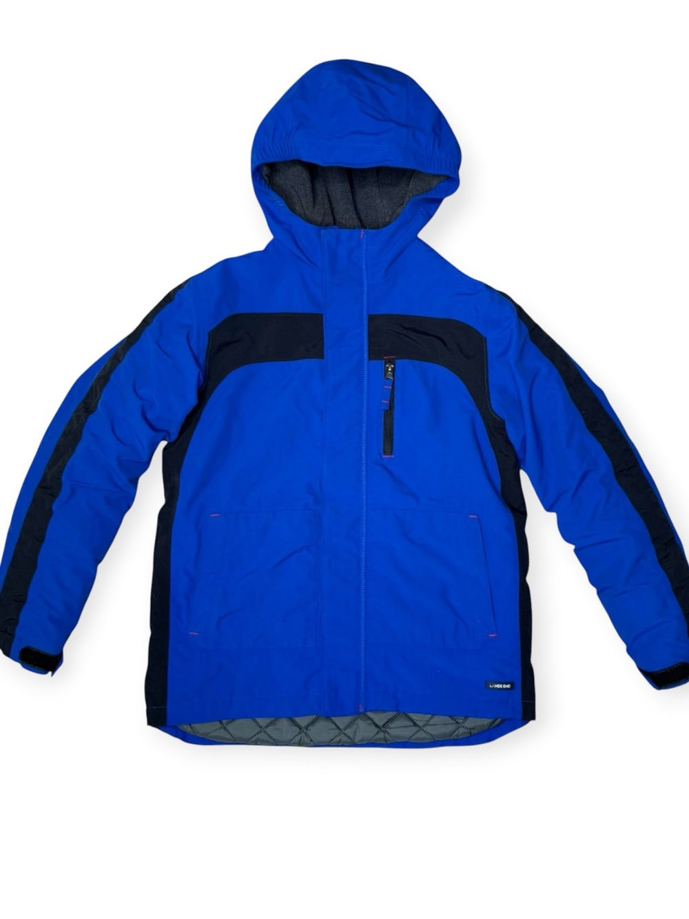 Lands End Boys Squall Jacket M 10/12 Hooded Insulated Waterproof Fleece Lined